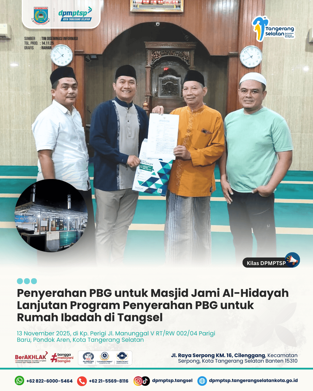 Penyerahan PBG untuk Masjid Al Hidayah — Awal dari Gerakan Kepedulian untuk Rumah Ibadah di Tangsel
