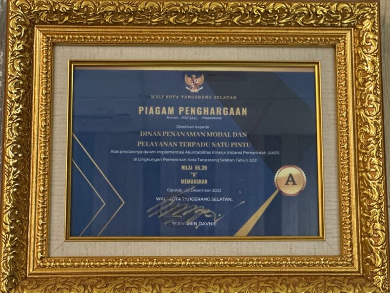 Piagam Implementasi Akuntabilitas Kinerja Instansi Pemerintah (AKIP) Nilai "A" (Memuaskan)