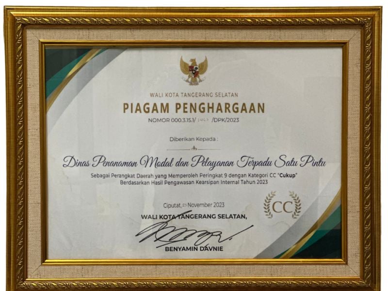 Piagam Peringkat 9 Pengawasan Kearsipan Internal Tahun 2023