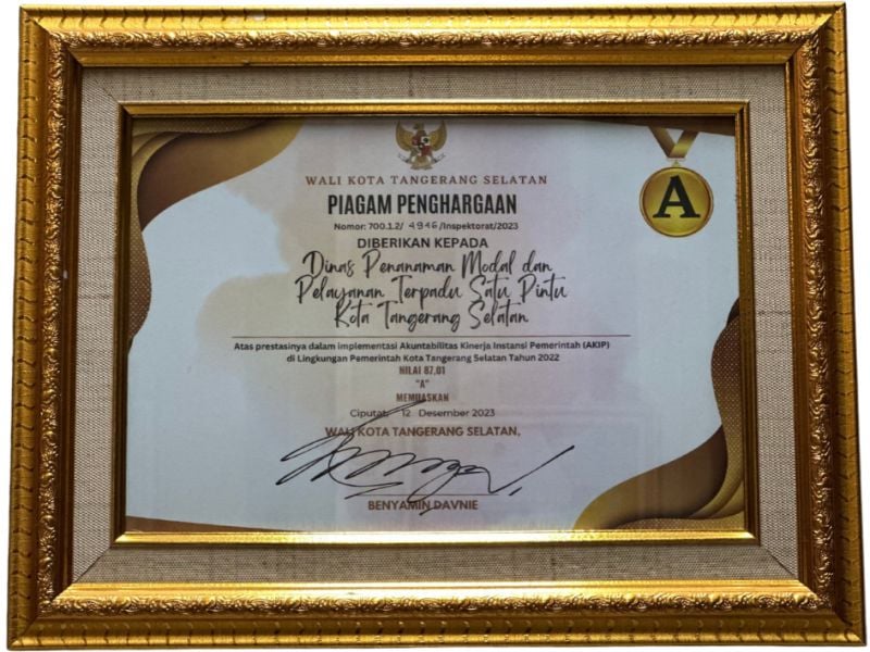 Piagam Implementasi Akuntabilitas Kinerja Instansi Pemerintah (AKIP) Nilai "A" (Memuaskan)