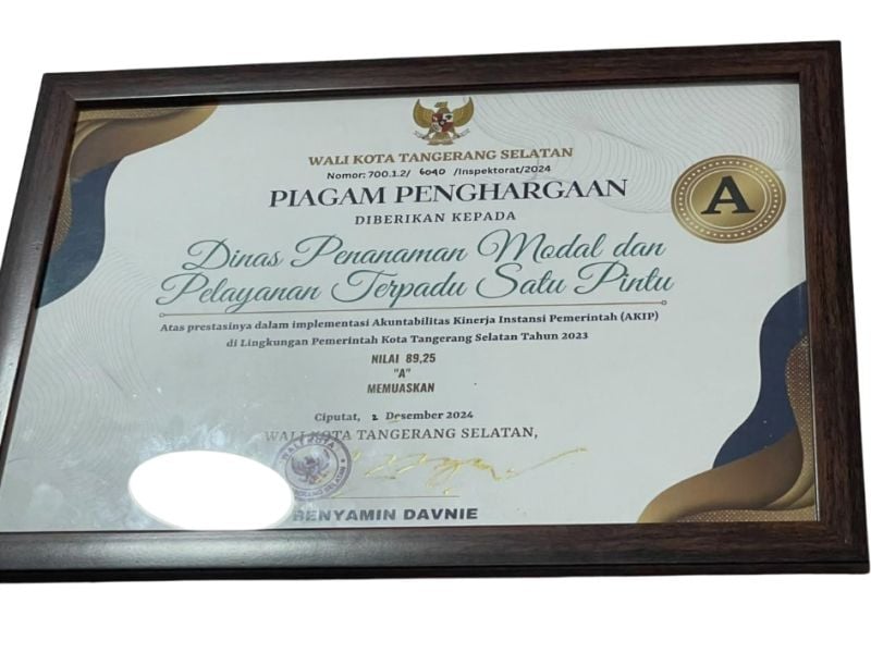 Piagam Implementasi Akuntabilitas Kinerja Instansi Pemerintah (AKIP) Nilai "A" (Memuaskan)