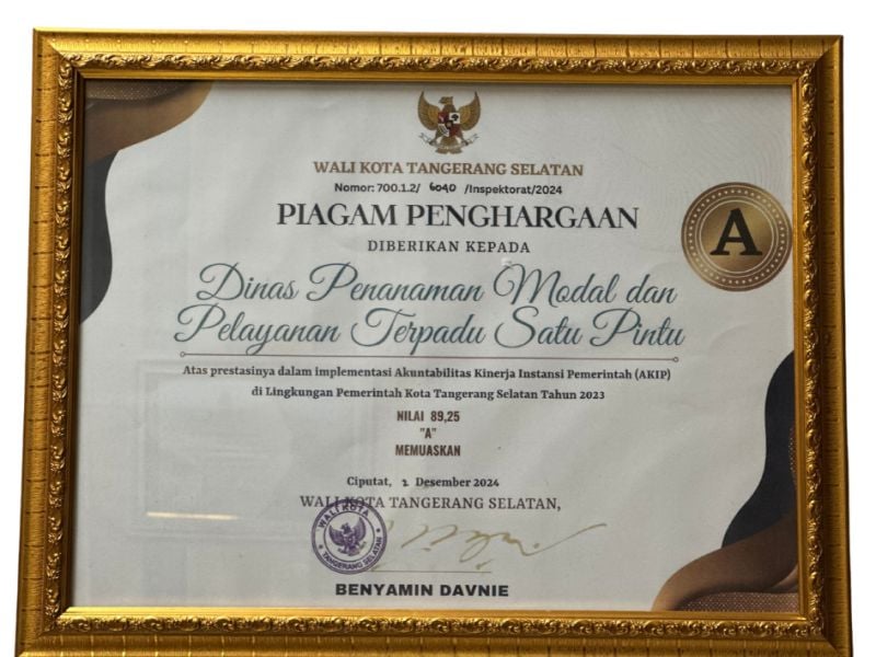 Piagam Implementasi Akuntabilitas Kinerja Instansi Pemerintah (AKIP) Nilai "A" (Memuaskan)