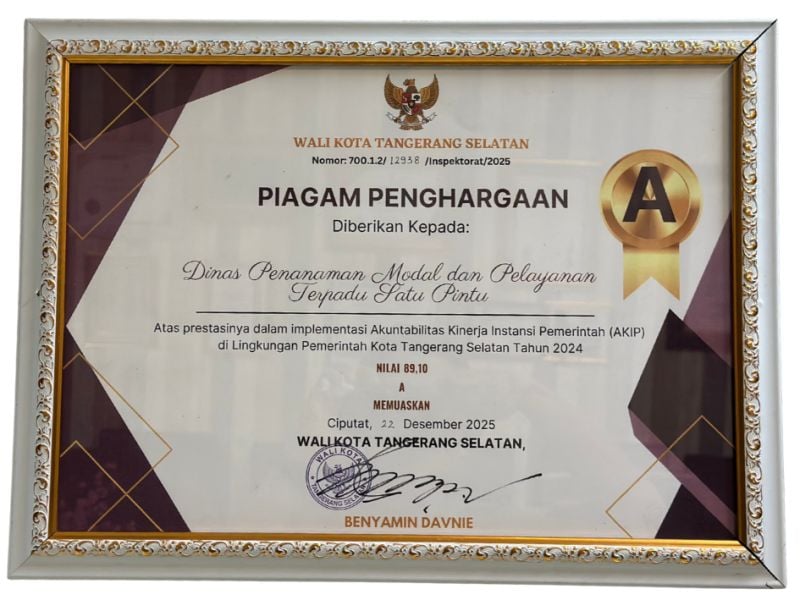Piagam Implementasi Akuntabilitas Kinerja Instansi Pemerintah (AKIP) Nilai "A" (Memuaskan)